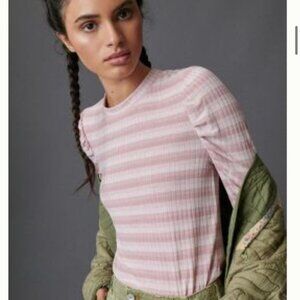Anthropologie Ysabel Striped Top Women's Button Sleeve Cute Fashion Pink Large